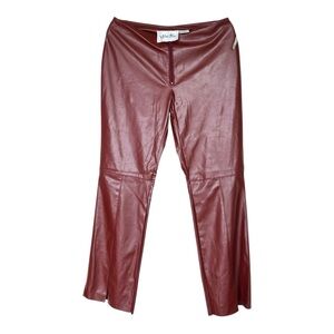 Vintage Who’s There Dead-stock Brown Faux Leather Flare Pants With Slits Size 9